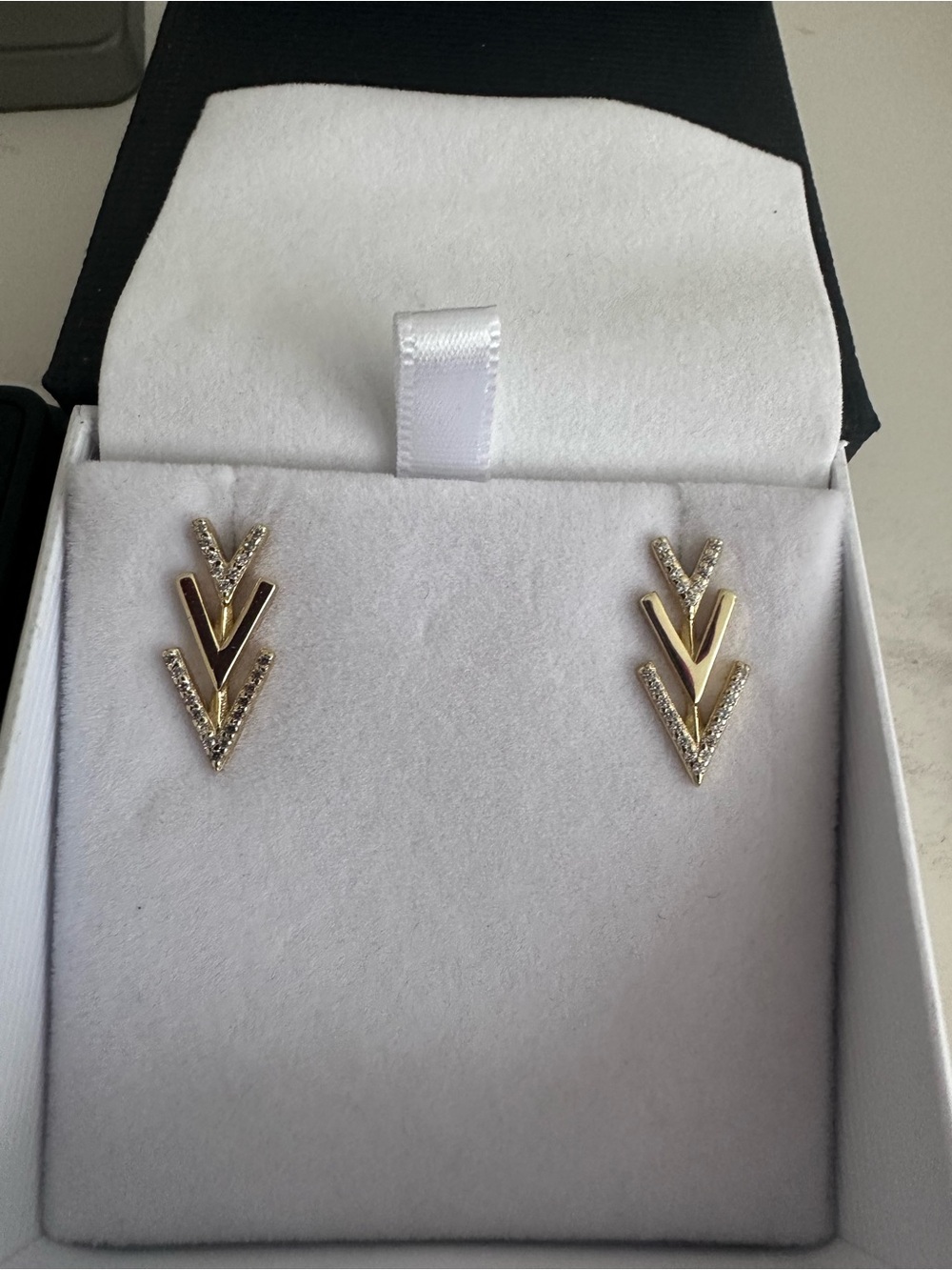 Gold Vermeil Chevron Triple-Stack Arrow Climber Earrings - Elegant Gold Tone